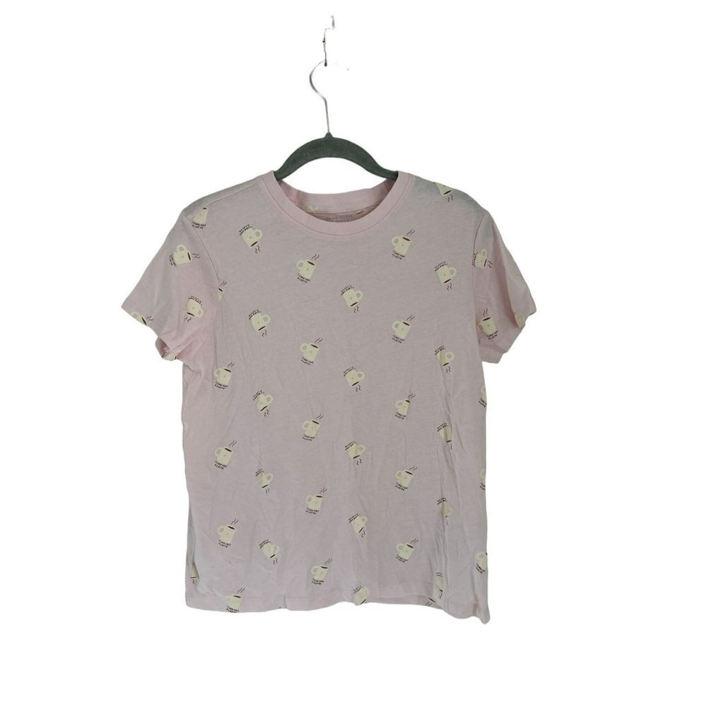 PRIMARK Tee "I Love You A Latte" Pink Crewneck Cotton T-Shirt Size Small